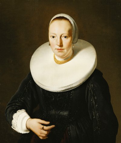 Félalakos hölgy portréja fekete rátétes hasban és ruhában, malomkő röffenésben, alkotó: Jacob or Jacques van Loo