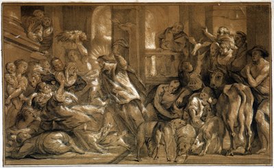Krisztus üldözi a kereskedőket a templomból – Jordaens alkotó: Jacob the Elder (after) Jordaens