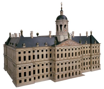 Mértékletesség. Szobor az új városháza Dam téri makettje mellett alkotó: Jacob van Campen