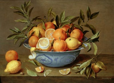 Csendélet naranccsal és citrommal Wan-Li porcelántálban alkotó: Jacob van Hulsdonck
