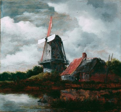 Tájkép parasztházzal és szélmalommal alkotó: Jacob van Ruisdael