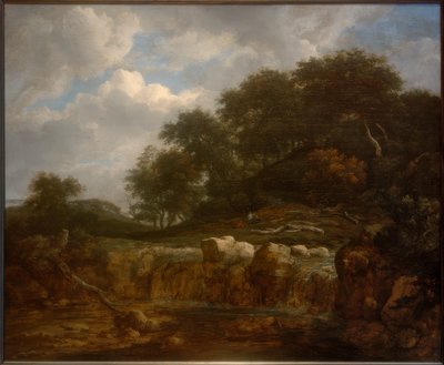 Vízesés dombos erdei tájon alkotó: Jacob van Ruisdael