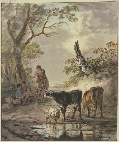 Pihenő pásztorok egy itatónál alkotó: Jacob van Strij