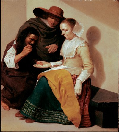 A jós Jacob Van Velsen festménye (1625 után – 1656 körül) 1631 V. 26x23 cm Párizs, musee du Louvre – A jós, szerző: Jacob Van Velsen (1625 után – 1656 körül). Olaj, réz, 26 x 23 cm alkotó: Jacob van Velsen