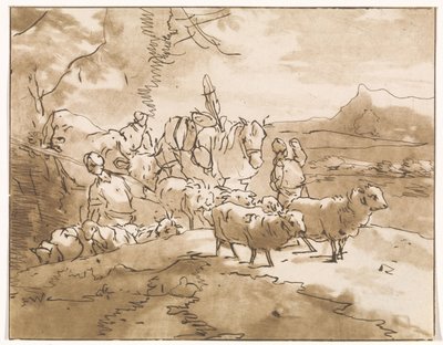 Pásztorok szarvasmarhákkal a hegyi tájon alkotó: Jacob van de Velde (graveur)