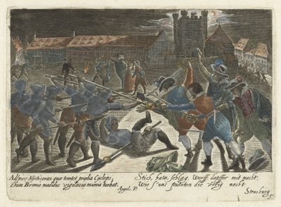 Gevecht tussen studenten en soldieren Az ikonográfiai viccek bajnoka a diákok körében (...) (sorozat címe) alkotó: Jacob van der Heyden