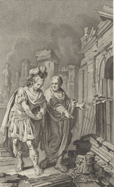 Scipio Aemilianus Karthágó romjai előtt Polybios társaságában, 1797. alkotó: Jacobus Buys