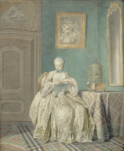 Fiatal lány hímzés alkotó: Jacobus Buys