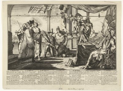 Karikatúra a férfiak veszekedéséből profitáló ügyvédi hivatásról, 1687 Interest des