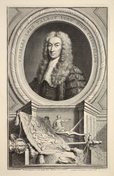 Charles, Lord Talbot portréja, illusztráció a „Heads of Illustrious Persons of Great Britain”, pub. Írta: Knapton, London, 1742 alkotó: Jacobus Houbraken
