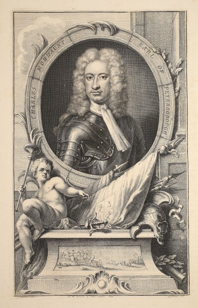 Charles Mordaunt, Peterborough grófjának portréja, illusztráció a „Heads of Illustrious Persons of Great Britain”, pub. Írta: Knapton, London, 1742 alkotó: Jacobus Houbraken