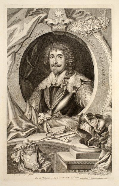 Edward Sackville portréja, illusztráció a "Heads of Illustrious Persons of Great Britain" című kötetből, Knapton kiadó, London 1742. alkotó: Jacobus Houbraken