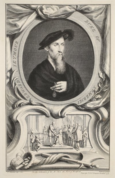 Edward Seymour, Somerset hercegének portréja, illusztráció a „Heads of Illustrious Persons of Great Britain”, pub. Írta: Knapton, London, 1742 alkotó: Jacobus Houbraken