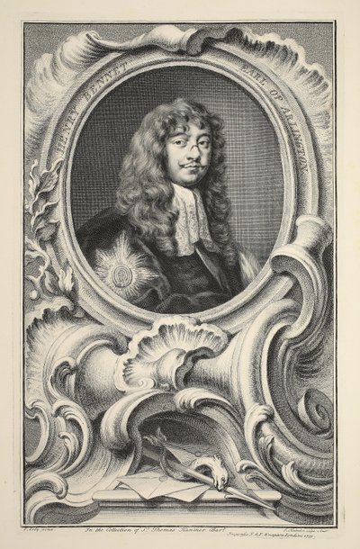 Henry Bennet, Arlington grófjának portréja, illusztráció a „Heads of Illustrious Persons of Great Britain”, pub. Írta: Knapton, London, 1742 alkotó: Jacobus Houbraken