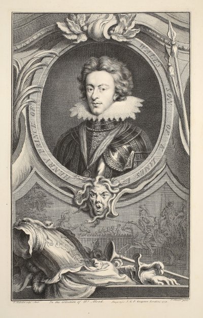 Henrik walesi herceg portréja, illusztráció a „Nagy-Britannia jeles személyeinek vezetői”, kocsma. Írta: Knapton, London, 1742 alkotó: Jacobus Houbraken