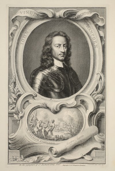 John Hampden portréja, illusztráció a "Heads of Illustrious Persons of Great Britain" című kötetből, Knapton kiadó, London 1742. alkotó: Jacobus Houbraken