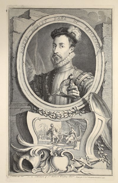 Robert Dudley, Leicester grófjának portréja, illusztráció a „Heads of Illustrious Persons of Great Britain”, pub. Írta: Knapton, London, 1742 alkotó: Jacobus Houbraken