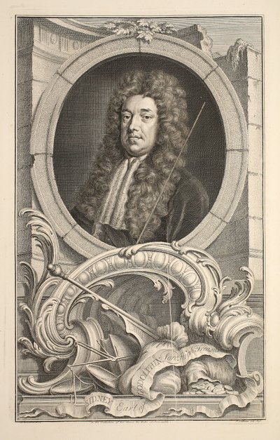 Sidney, Godolphin grófjának portréja, illusztráció a "Heads of Illustrious Persons of Great Britain" című kötetből, Knapton kiadó, London 1742. alkotó: Jacobus Houbraken