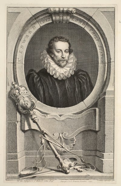 Sir Edward Coke, Lord Chief Justice portréja, illusztráció a „Heads of Illustrious Persons of Great Britain”, pub. Írta: Knapton, London, 1742 alkotó: Jacobus Houbraken