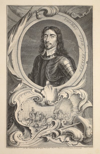 Thomas, Lord Fairfax portréja, illusztráció a „Heads of Illustrious Persons of Great Britain”, pub. Írta: Knapton, London, 1742 alkotó: Jacobus Houbraken
