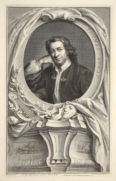 Thomas Otway portréja, illusztráció a „Heads of Illustrious Persons of Great Britain”, pub. Írta: Knapton, London, 1742 alkotó: Jacobus Houbraken