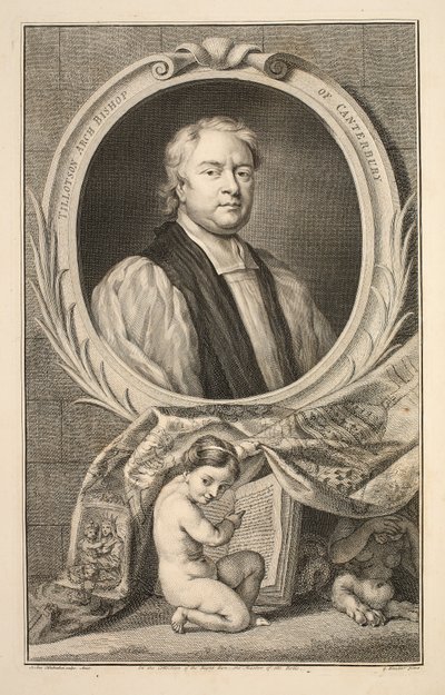 Tillotson, Canterbury érseke portréja, illusztráció a „Heads of Illustrious Persons of Great Britain”, pub. Írta: Knapton, London, 1742 alkotó: Jacobus Houbraken