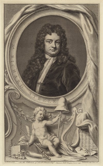 Sir Richard Steele ír író, drámaíró és politikus, valamint a The Tatler magazin társalapítója (metszet) alkotó: Jacobus Houbraken