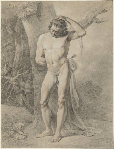 Álló férfi meztelenül, egy fa előtt alkotó: Jacobus Johannes Lauwers