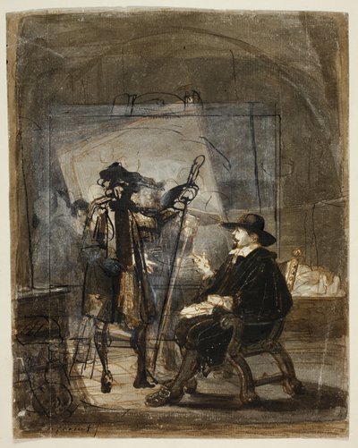 Dr. Nicholas Tulp Rembrandt műtermében (recto); Jelenet Rembrandt életéből () (verso) alkotó: Jacobus Ludovicus Cornet