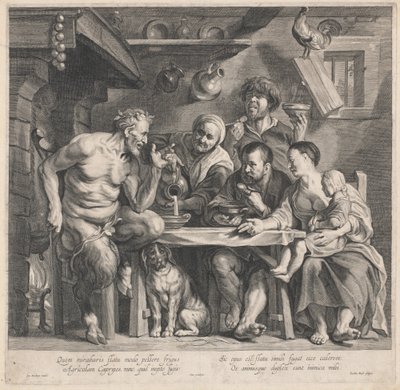Egy szatír meglátogat egy parasztcsaládot alkotó: Jacobus Neeffs, after Jacob Jordaens