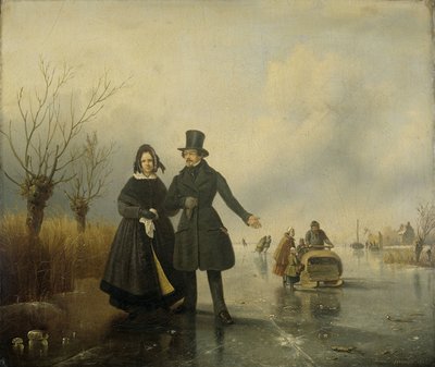 Thijssen úr és asszony portréja a jégen alkotó: Jacobus Sörensen
