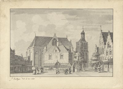 A templom, a mérlegház és a halpiac Workumban alkotó: Jacobus Versteegen