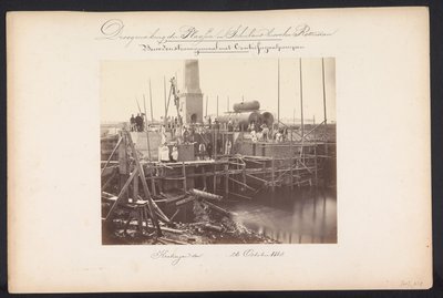 Gőzszivattyúállomás centrifugálszivattyúkkal / Kralingen den 1868. október 26. (cím a tárgyon) A tavak helyreállítása Schielandban Rotterdamtól keletre (a sorozat címe a tárgyon) alkotó: Jacobus van Gorkom jr.