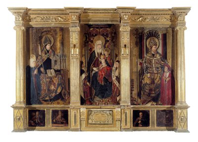 Szent Ildefonz (meghalt 667-ben, Tolede püspöke) és Hippói Szent Ágoston (kb. 354-430, berber filozófus és író) oltárképe. Jaume Baco dit Jacomart (1410-1461) festménye. Olaj, fa, 1450 körül, reneszánsz művészet. Sainte Marie la Seu katedrális alkotó: Jacomart (c.1413 61) Baco
