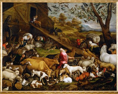 Az állatok belépnek Noé bárkájába (festmény, vászon) alkotó: Jacopo (1510-92) Bassano