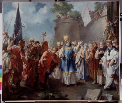 Sándor császár tiszteleg Jaddus főpap előtt. Jacopo Amigoninak (vagy Giacomo Amiconinak) tulajdonított festmény alkotó: Jacopo Amigoni