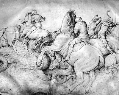 Csata sárkányok ellen, 1450 körül (tinta pergamen) alkotó: Jacopo Bellini