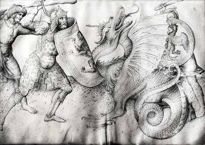 Harcosok és egy sárkány csatája, 1450 körül (tinta pergamenre) alkotó: Jacopo Bellini