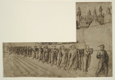 Szűzanya temetése (barna tinta fekete krétával, krémszínű antik papírra) alkotó: Jacopo Bellini