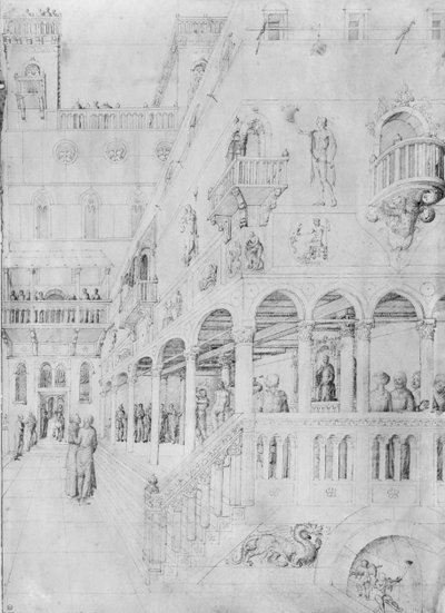 A zászlózás, Jacopo Bellini rajzalbumából (toll és tinta pergamen) alkotó: Jacopo Bellini