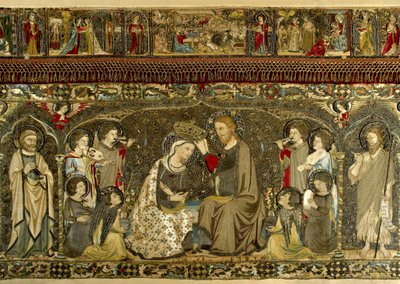 A Szűz megkoronázása nyolc angyal és tizennégy szent között (egyházi hímzés) Cambi-ban, Jacopo (aktív 1336 körül) alkotó: Jacopo Cambi
