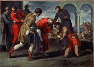 A tékozló fiú visszatérése. Fiatal Jacopo Palma il Giovane festménye (1544-1628), 1600 után. Olaj, vászon. Olasz művészet, manierista stílus. Galleria dell