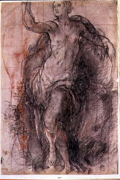 Női alak tanulmánya laza drapériával (kréta) alkotó: Jacopo Pontormo