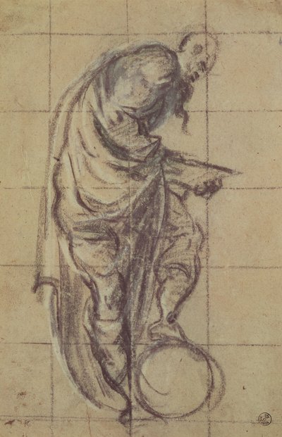 Egy filozófus a földgömbön áll (szén a papíron) alkotó: Jacopo Robusti Tintoretto