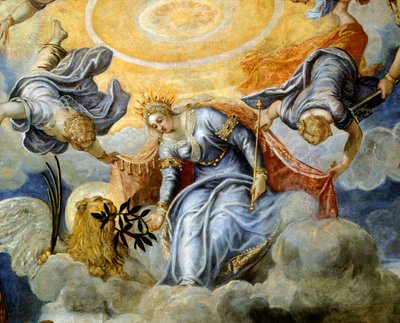 Niccolo da Ponte dózse olajágat kap Velencétől, Jacopo Robusti, más néven Tintoretto (1518-1594), részlet, Sala del Maggior Consiglio (Nagytanács terme), Palazzo Ducale, Velence. alkotó: Jacopo Robusti Tintoretto
