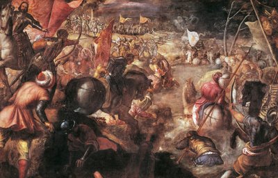 Francesco II Gonzaga harca a tarói csatában a francia VIII. Károly ellen 1495-ben alkotó: Jacopo Robusti Tintoretto