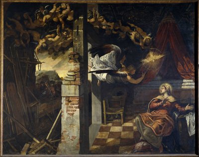 Az Angyali üdvözlet. Jacopo Robusti, Le Tintoretto (Il Tintoretto) festménye (1518-1594) alkotó: Jacopo Robusti Tintoretto