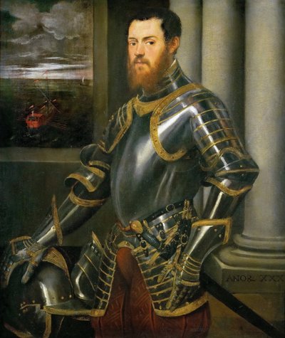 Egy arannyal díszített páncélruhás férfi portréja, 1555 körül. alkotó: Jacopo Robusti Tintoretto