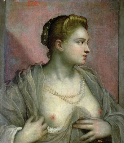 Melleit felfedő nő portréja, 1570 körül alkotó: Jacopo Robusti Tintoretto
