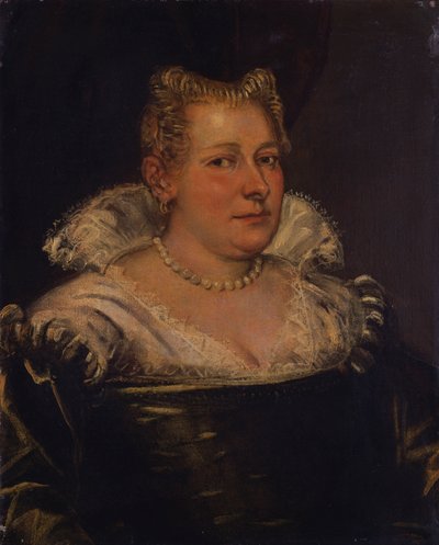 Hölgy portréja, mellhosszú zöld ruhában, fehér gallérral alkotó: Jacopo Robusti Tintoretto